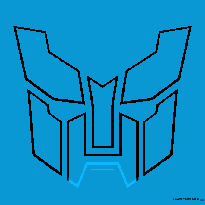 Drawing the H-shaped mouthpiece and chin guard for the Autobot logo.