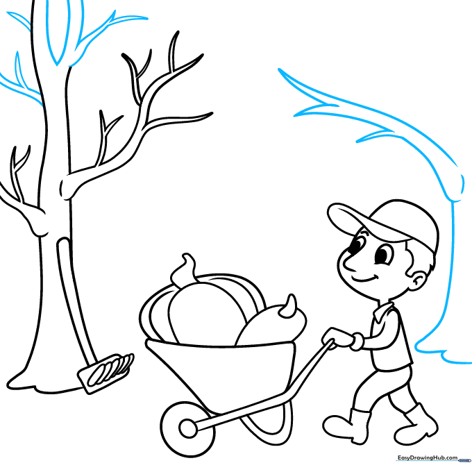 Adding a second tree to the background of the autumn scene.