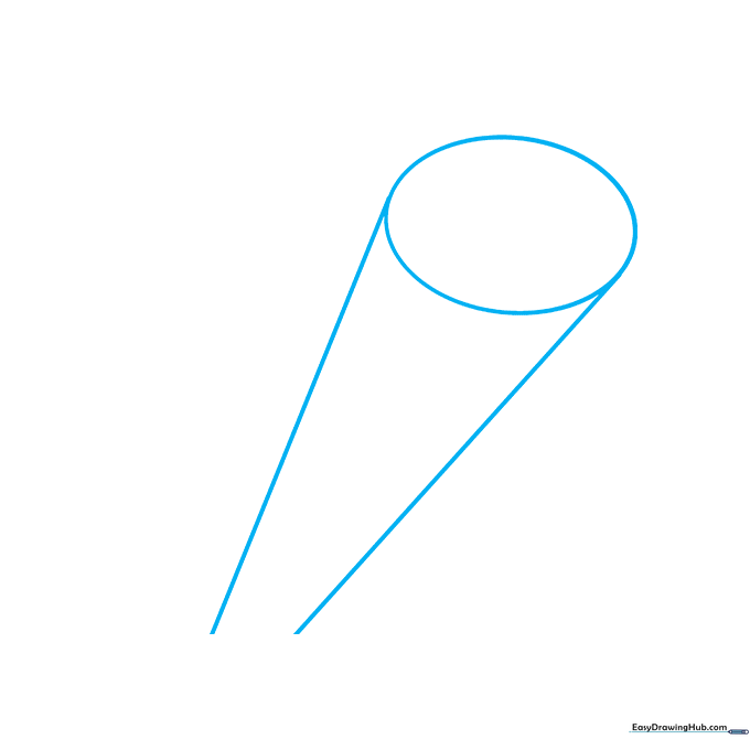 Pencil sketch of a searchlight oval with two converging lines extending outward.