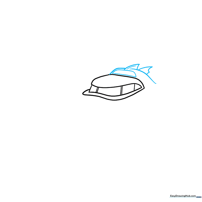 Drawing the rear section of the Batmobile, focusing on the sharp, scalloped tail fins.