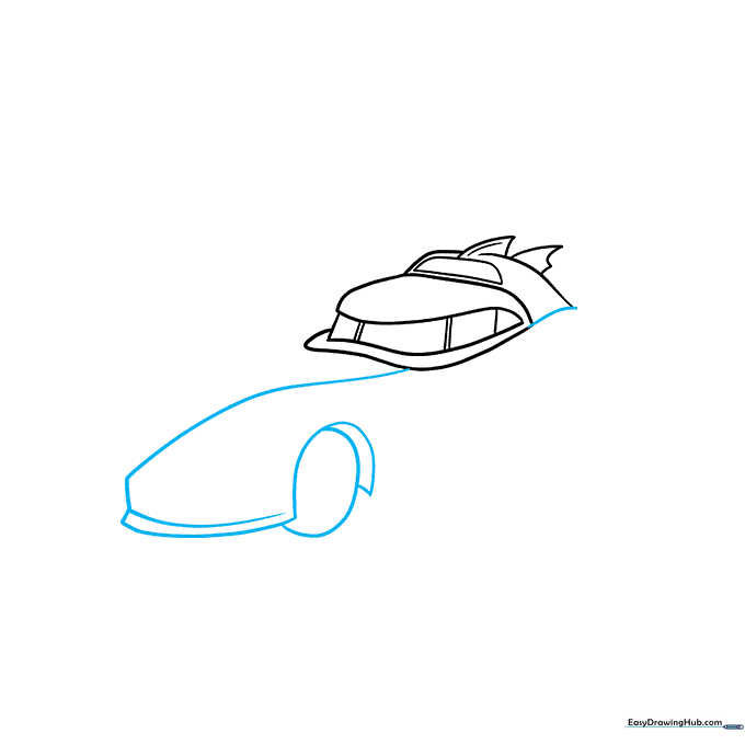 Sketching the side body panels and the circular wheel well for the front tire.