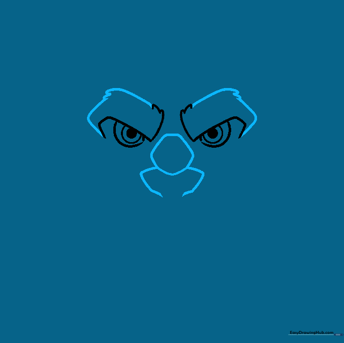 Drawing the brow ridge and nose bridge using angular shapes to establish The Beast's facial structure.
