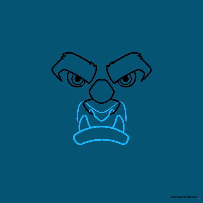 Detailed sketch of The Beast's snout, nostrils, and sharp fangs.