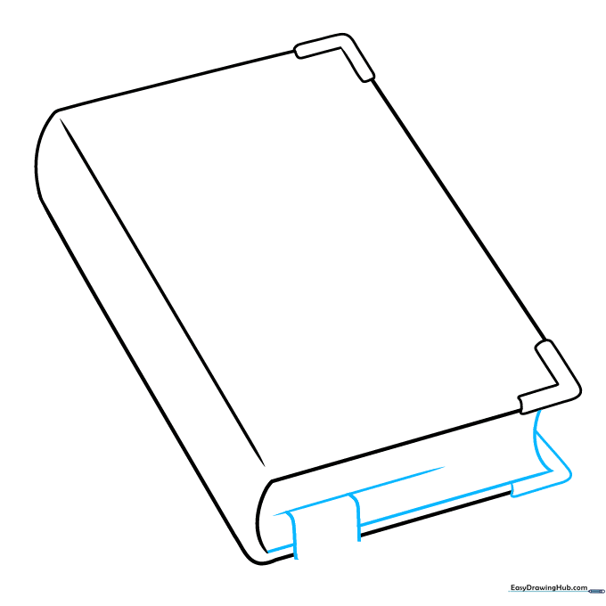 Drawing the page thickness and a ribbon bookmark hanging from the bottom of the book.