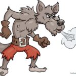 Colorful, finished drawing of the Big Bad Wolf standing in a classic cartoon style.