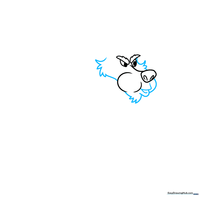Drawing the wolf's cheek structure and jawline using curved and jagged lines.