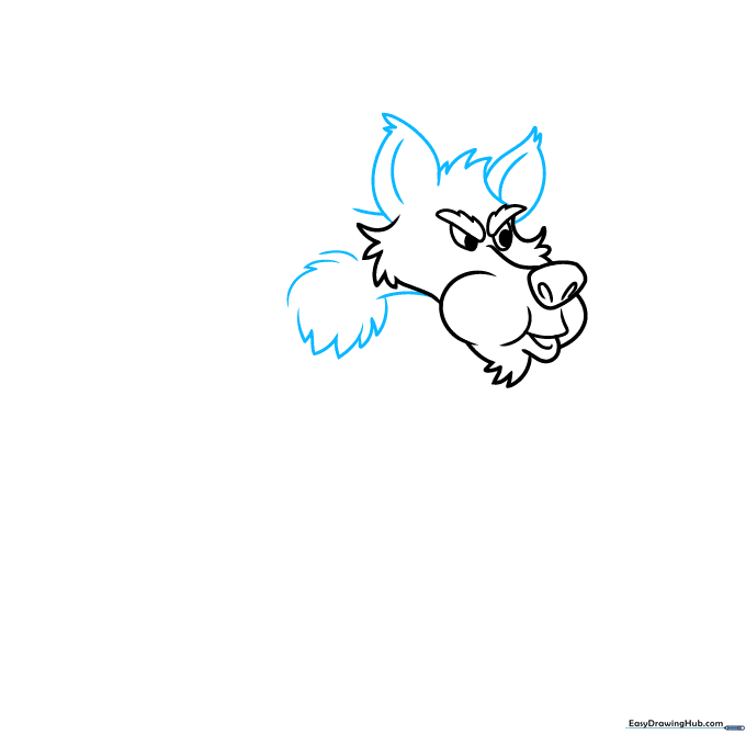 Adding pointed ears and neck fur to the Big Bad Wolf character sketch.