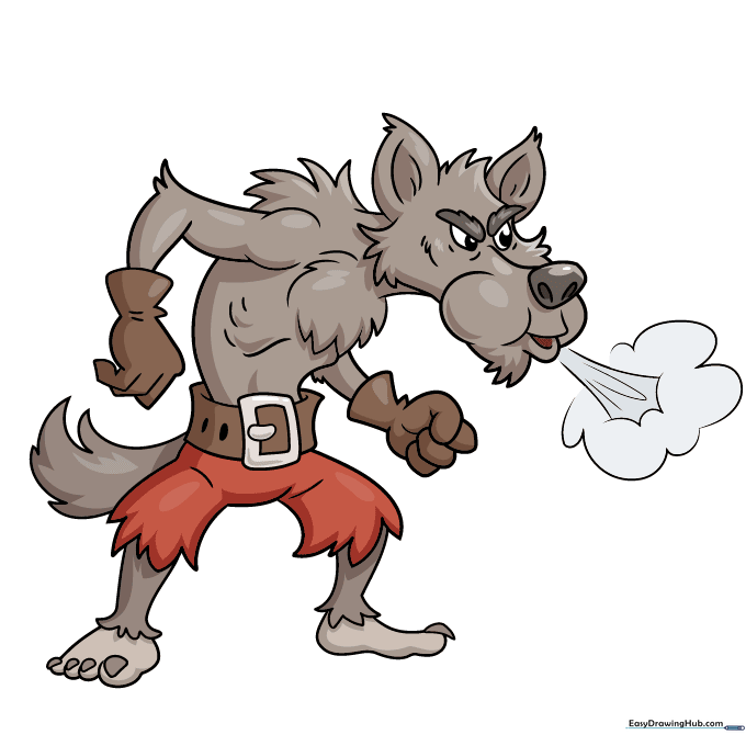 The completed, colored Big Bad Wolf character illustration.