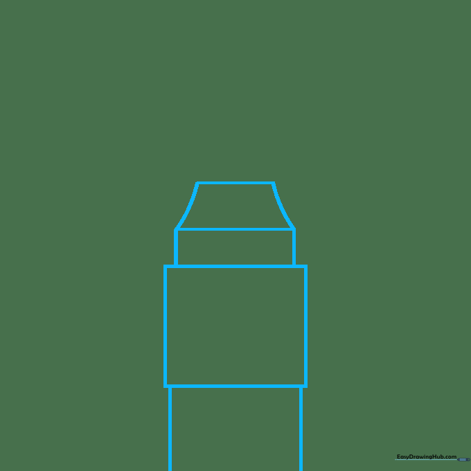 Pencil sketch showing the initial rectangular base of the Big Ben tower on white paper.