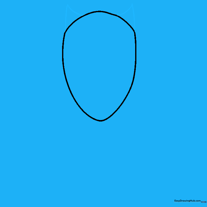 Drawing two small triangles on top of the head shape to create the cat-like ears.