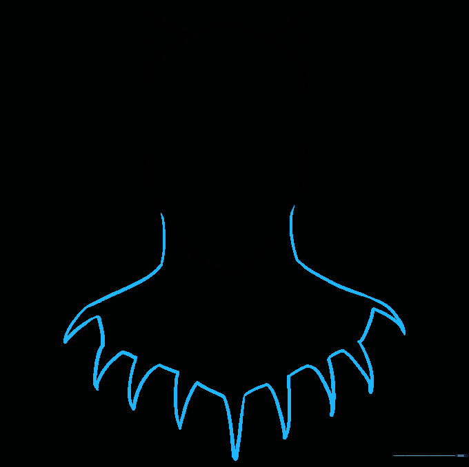 Sketching the neck and the jagged, sharp points of the Black Panther's necklace.