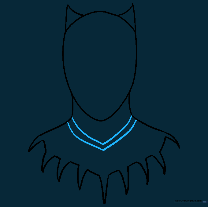 Adding two parallel V-shaped lines across the neck to define the armor collar.