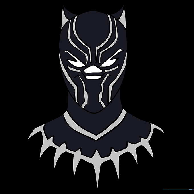The finished Black Panther drawing colored with black and grey tones.