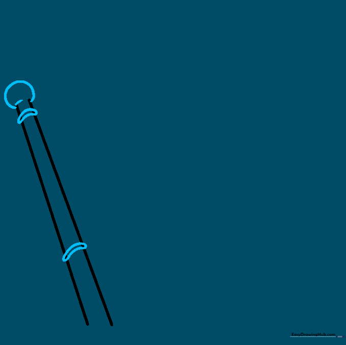 Flagpole with a circular finial and two sets of horizontal rings for mounting the flag.