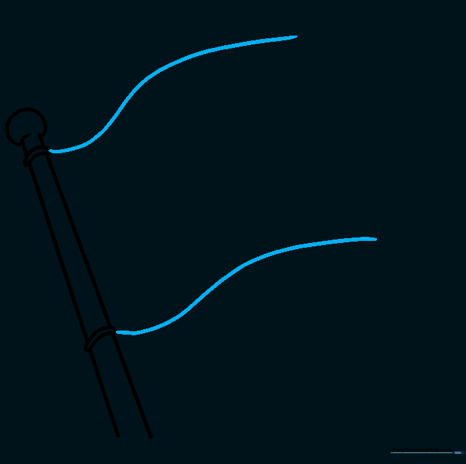 Long curved lines extending from the flagpole to suggest the shape of a flag blowing in the wind.