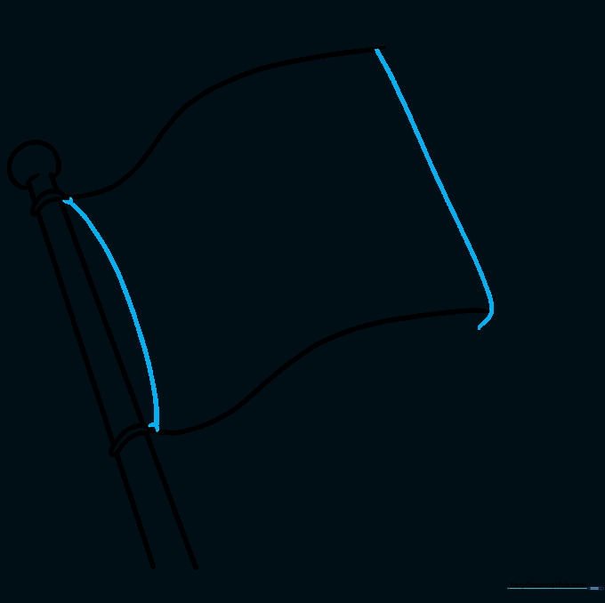 The outer edge of the flag connected with a curve to complete the rectangular shape.