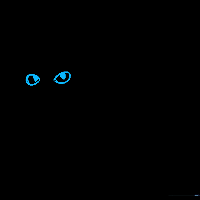 Close-up sketch of the Coraline cat's two lemon-shaped eyes and pupils.
