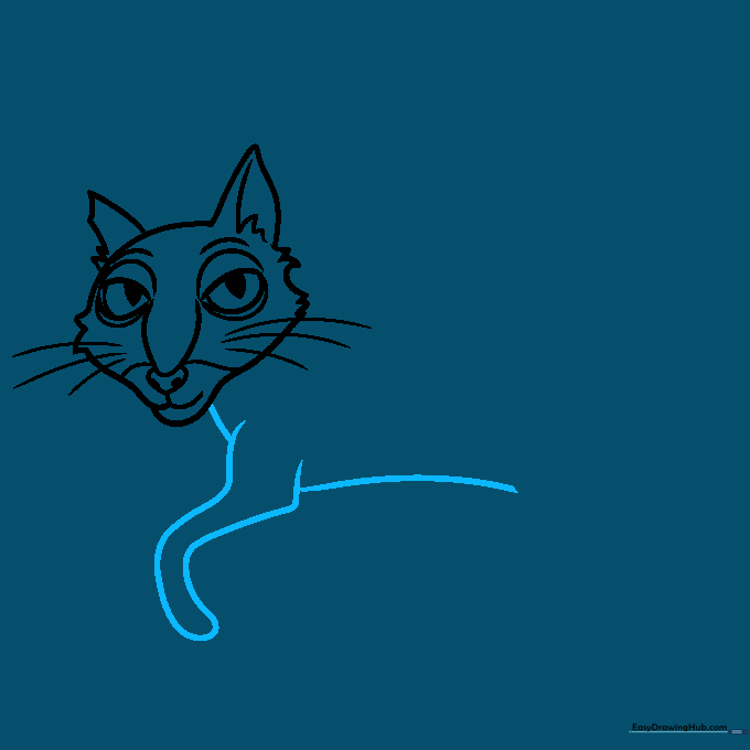 Sketching the cat's front leg and connecting it to the head.