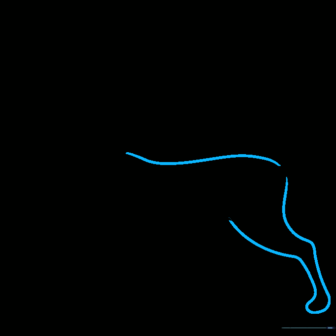 Drawing the cat's back and second leg with a bulbous foot.