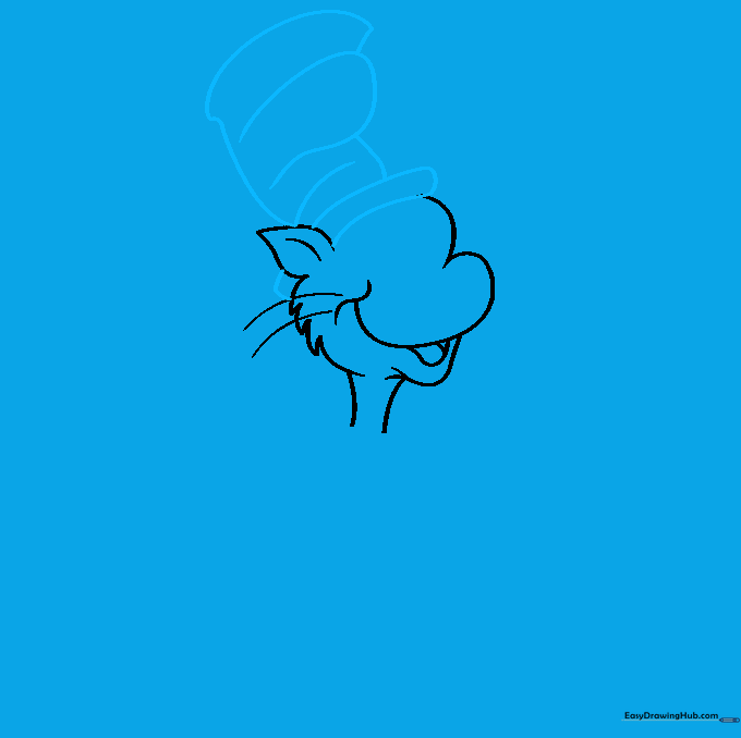 Sketching the tall, striped hat of the Cat in the Hat sitting on his head.