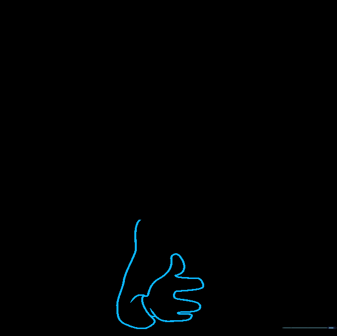 Drawing the long, curved arm and sleeve of the Cat in the Hat.
