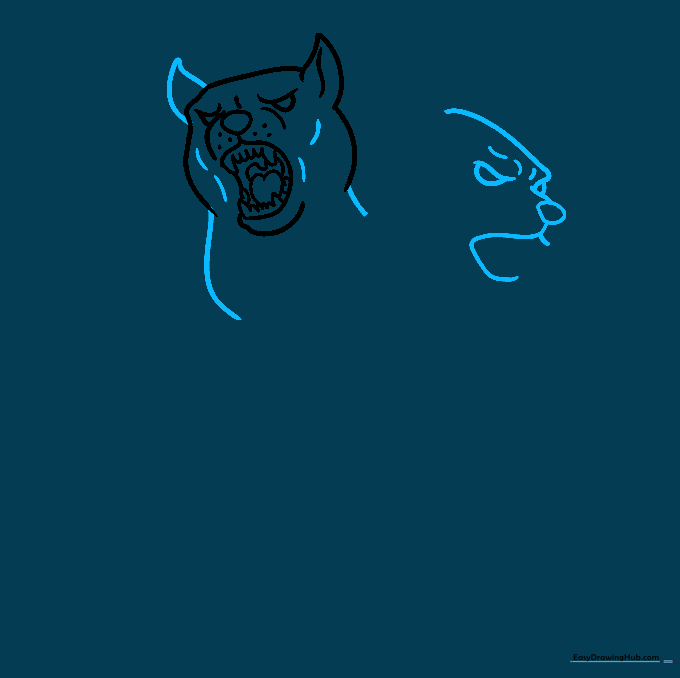 Sketching the second head of Cerberus, focusing on the snout and eye placement.
