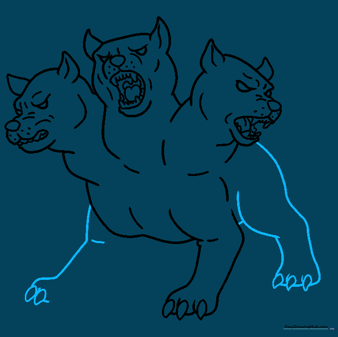 Adding sharp claw details to the feet of the Cerberus.