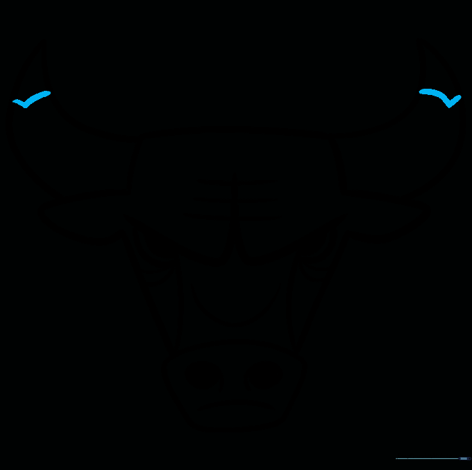 Adding small 'V' shaped detail lines near the tips of the horns.