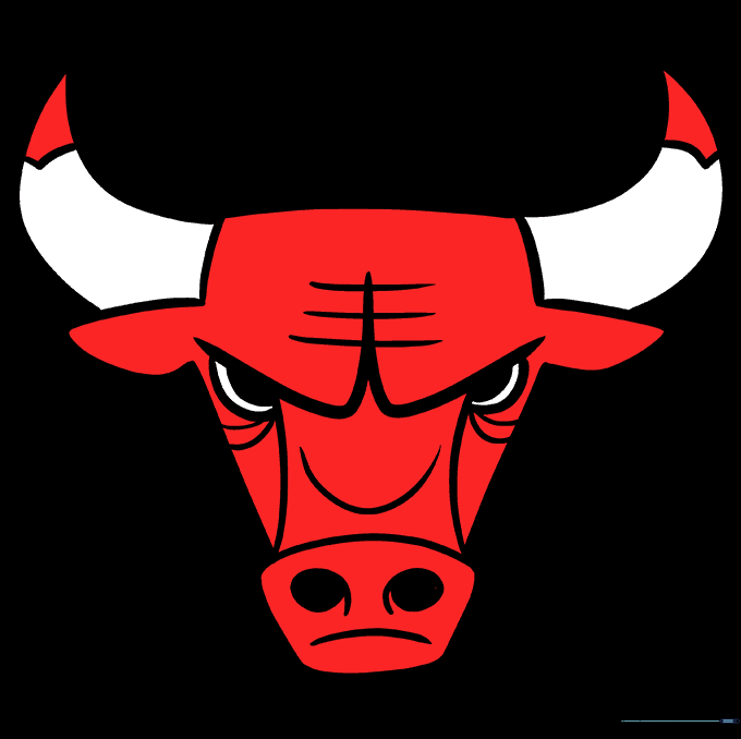 The completed Chicago Bulls logo colored with red and white.
