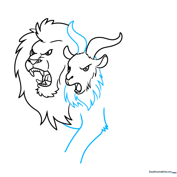 Drawing the front leg and shoulder connection of the mythical creature.