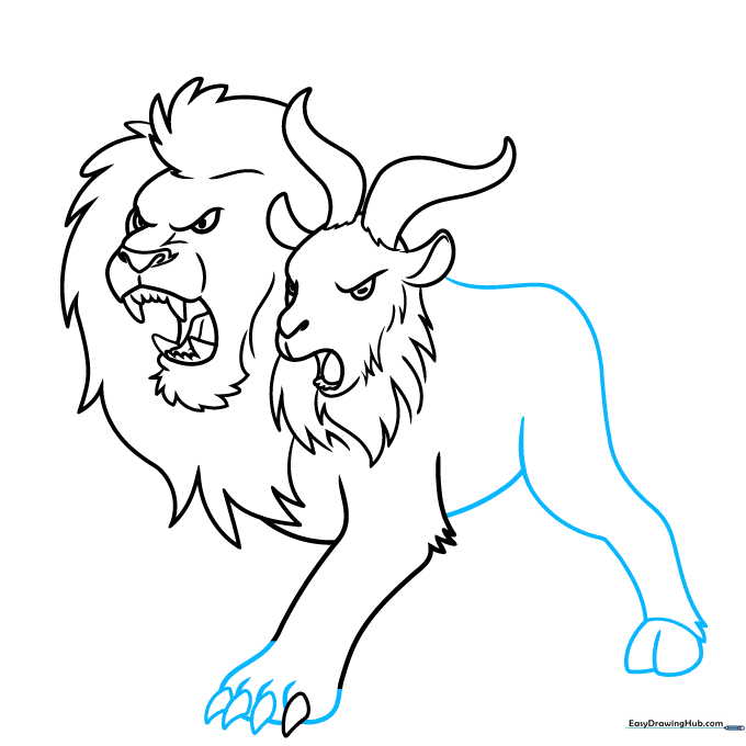 Outlining the body and hoof structure of the Chimera.