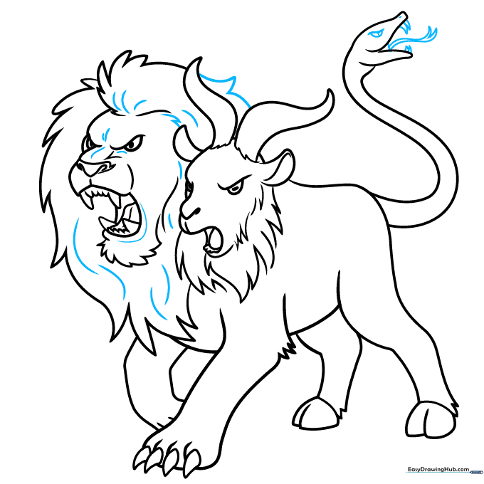 Final ink outline of the Chimera, showing all combined features clearly.