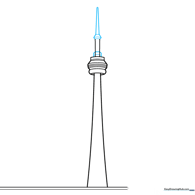 Adding the antenna spire and top structure to the CN Tower drawing.