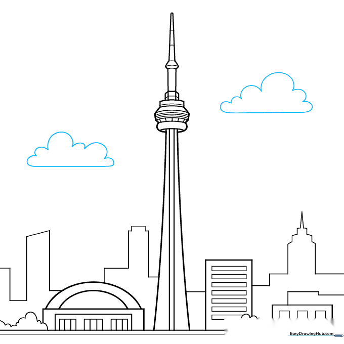 Adding fluffy clouds to the sky above the CN Tower.