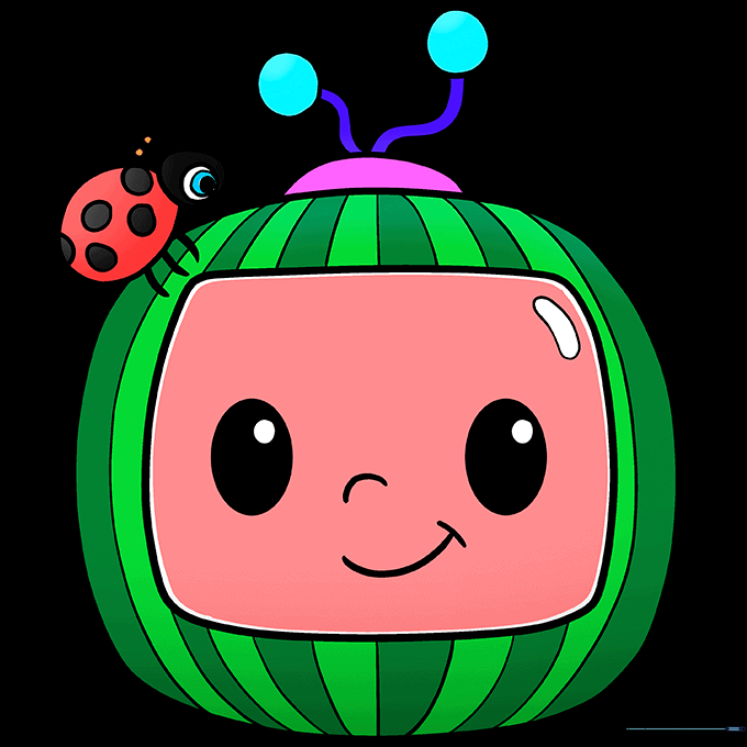 The finished, colored Cocomelon logo drawing.