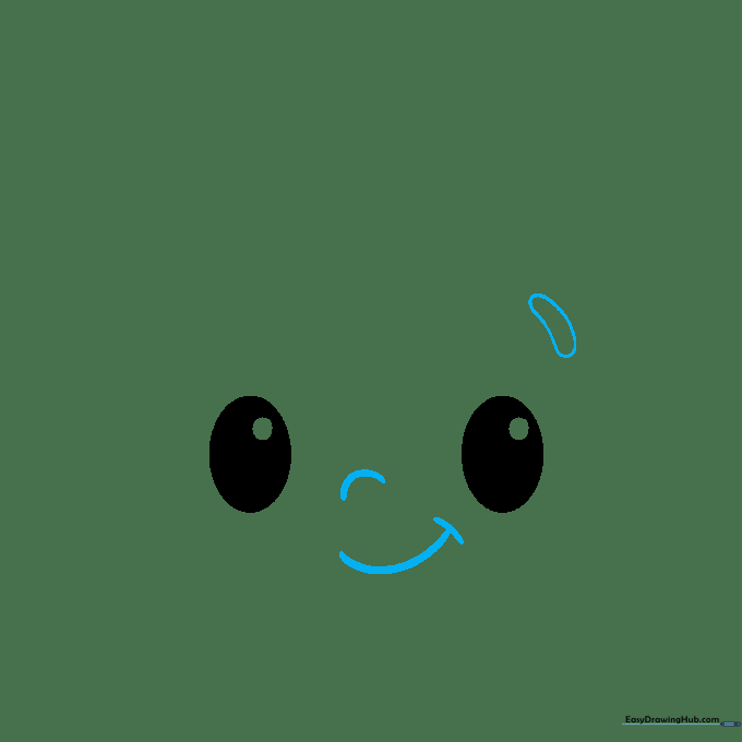 Adding a nose, smiling mouth, and eyebrow to the Cocomelon face sketch.