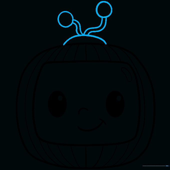 Drawing the ladybug antennae on top of the watermelon logo.
