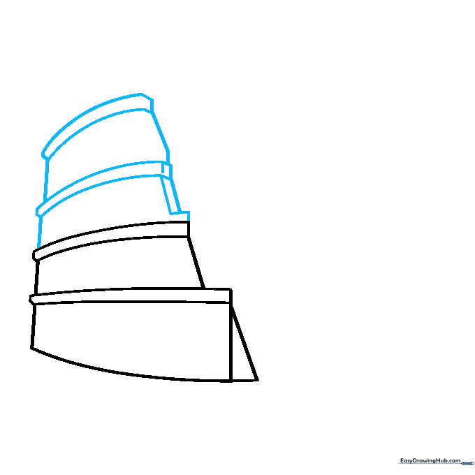 Drawing showing the addition of curved side walls and parallel lines for 3D perspective.