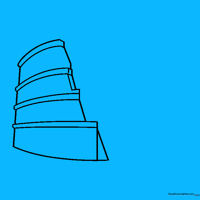 Close up of drawing U-shaped arches and top-level wall details.