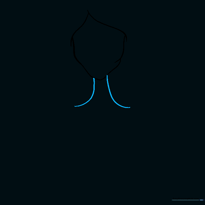 Sketching the neck and shoulder line to establish the character's posture.