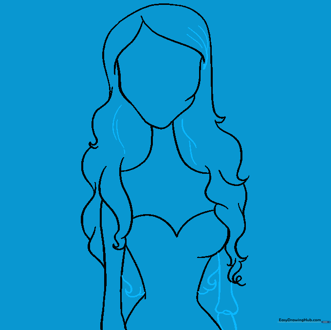 Detailing the skeletal arm structure with curved lines.