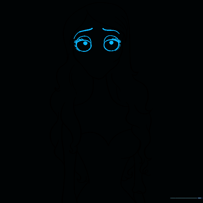 Adding large, expressive eyes and eyebrows to the face.