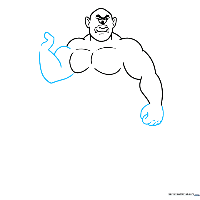 Sketching the Cyclops hands using simple loop and cylinder shapes to define the fingers.
