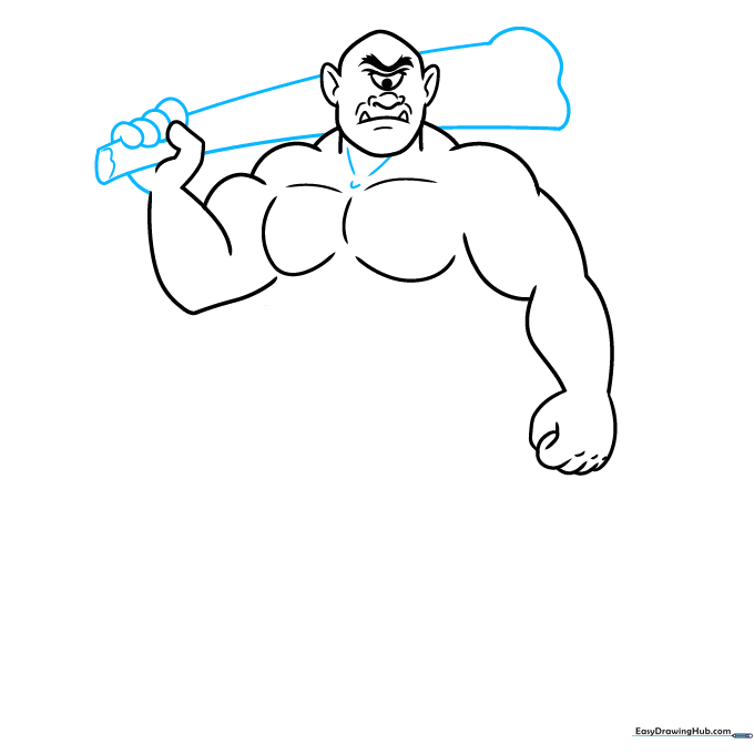 Adding a large, rustic wooden club to the Cyclops' hand.