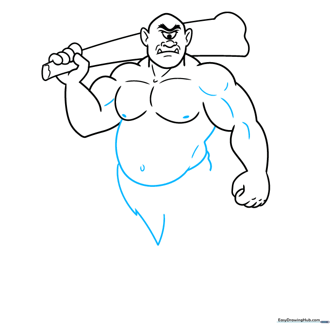 Drawing the Cyclops torso and a simple, jagged loincloth.