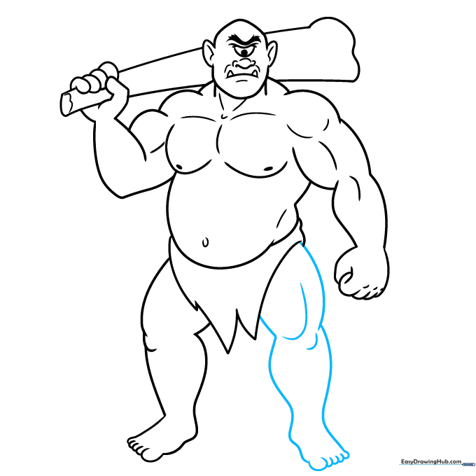 Adding the second leg to the Cyclops drawing to complete the stance.
