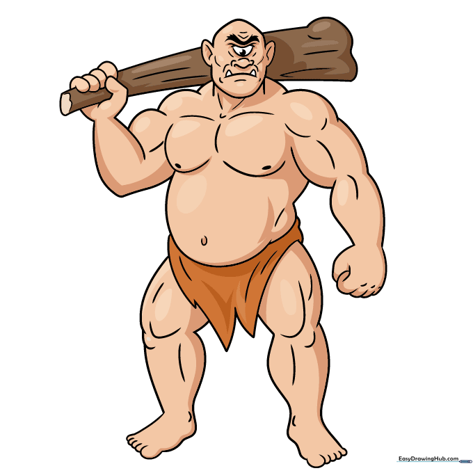 The finished, colored Cyclops drawing with tan skin, a brown club, and an orange loincloth.