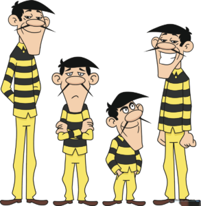 Colorful illustration of the four Dalton brothers standing together.