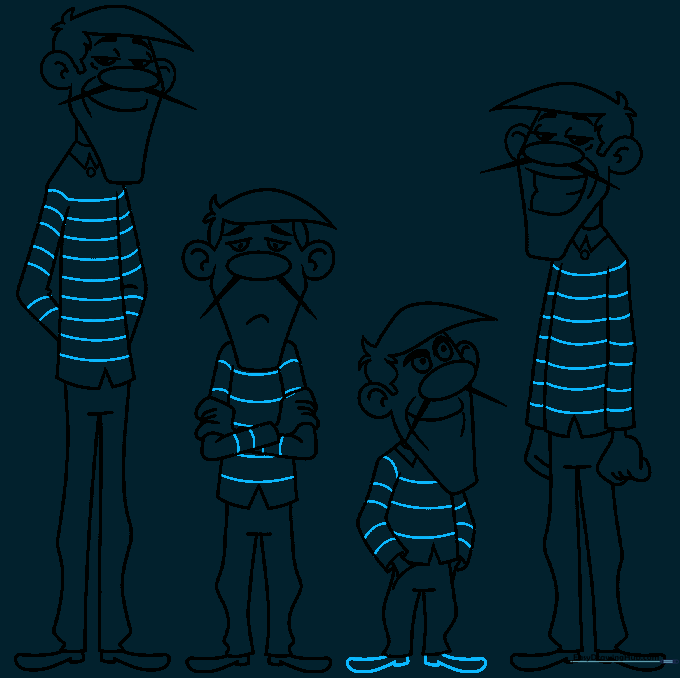 Adding final details and shirt stripes to the Dalton brothers.