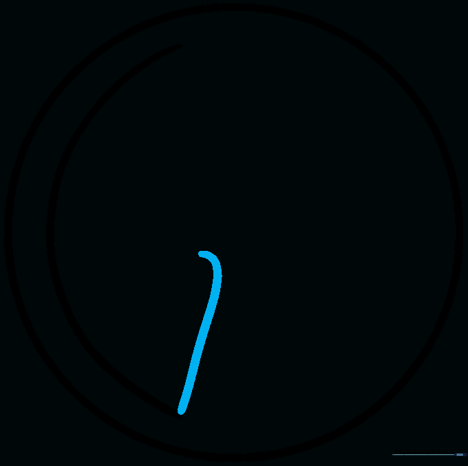 A small curved hook line extending from the bottom center of the circle.